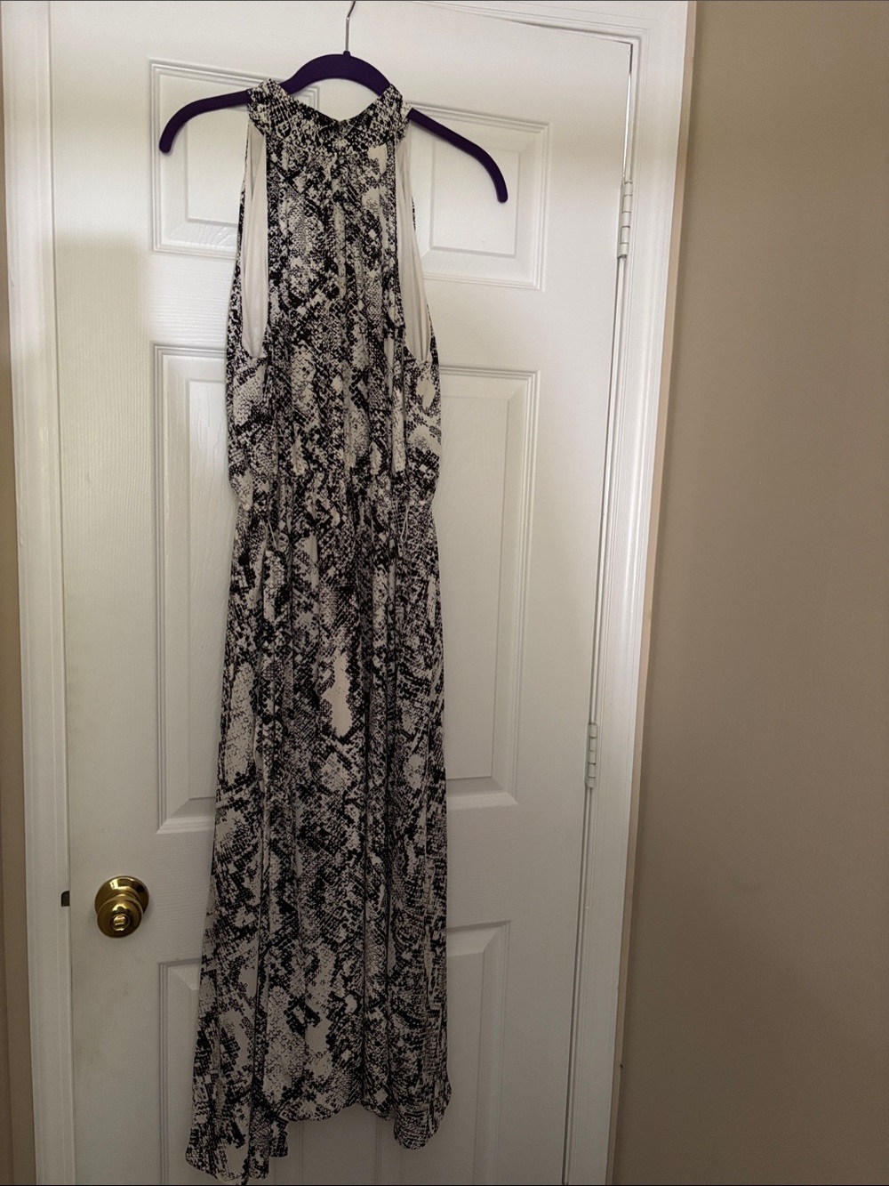 Worthington Black and White Snake-Print Halter Maxi Dress